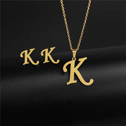 14K Gold 26 Letter Necklace Earrings