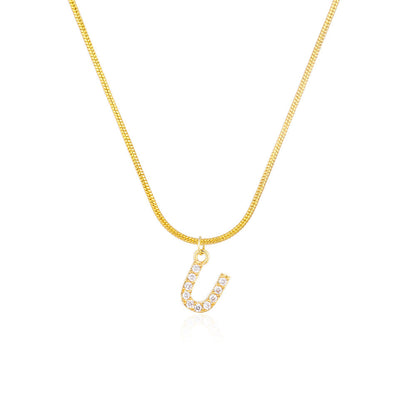 14K Gold Snake Chain Collar Letter Diamond Gold Necklace