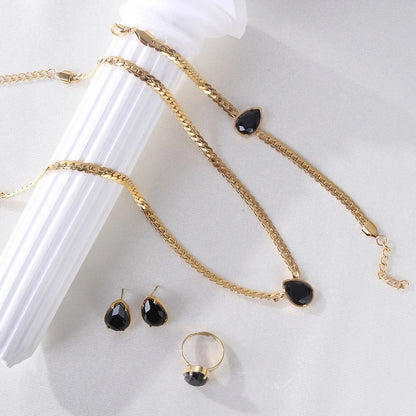 14K gold black teardrop jewel set