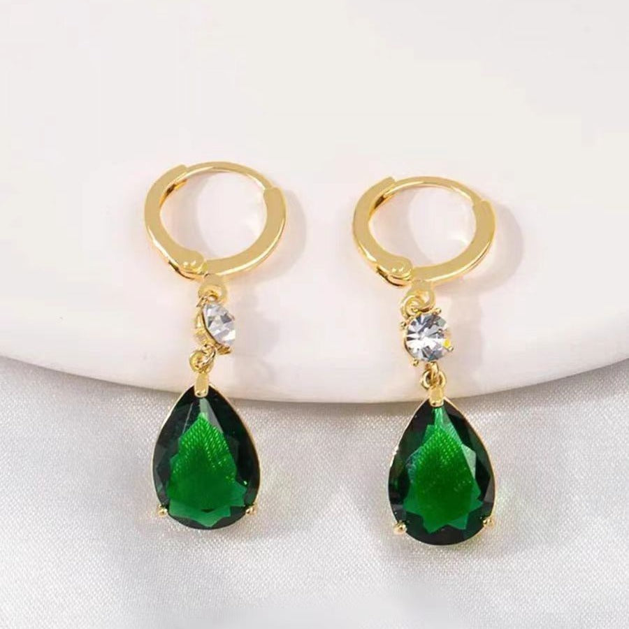 14K gold sparkling emerald crystal earrings