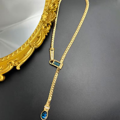 14K gold snake chain sapphire necklace