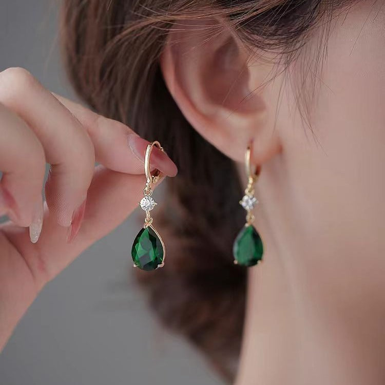 14K gold sparkling emerald crystal earrings