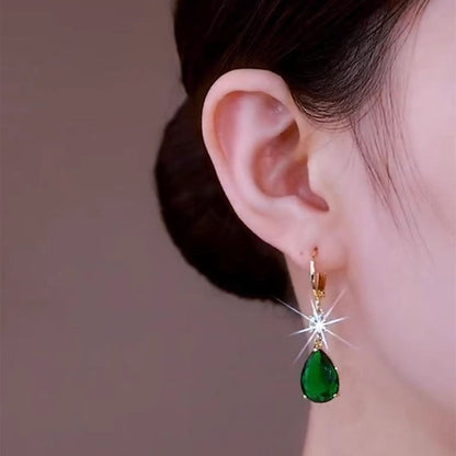 14K gold sparkling emerald crystal earrings