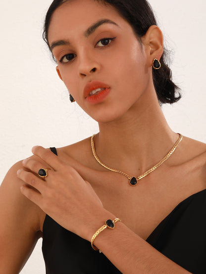 14K gold black teardrop jewel set