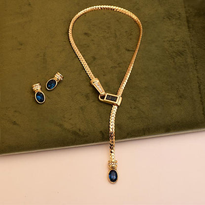 14K gold snake chain sapphire necklace