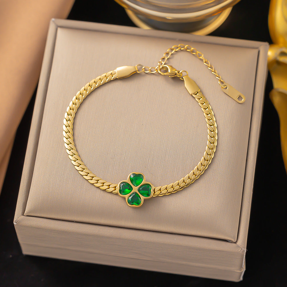 14K gold mother-of-pearl four-leaf clover earrings and bracelets for women. collar necklaces