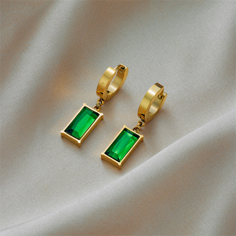 14K gold emerald diamond clavicle chain earrings set