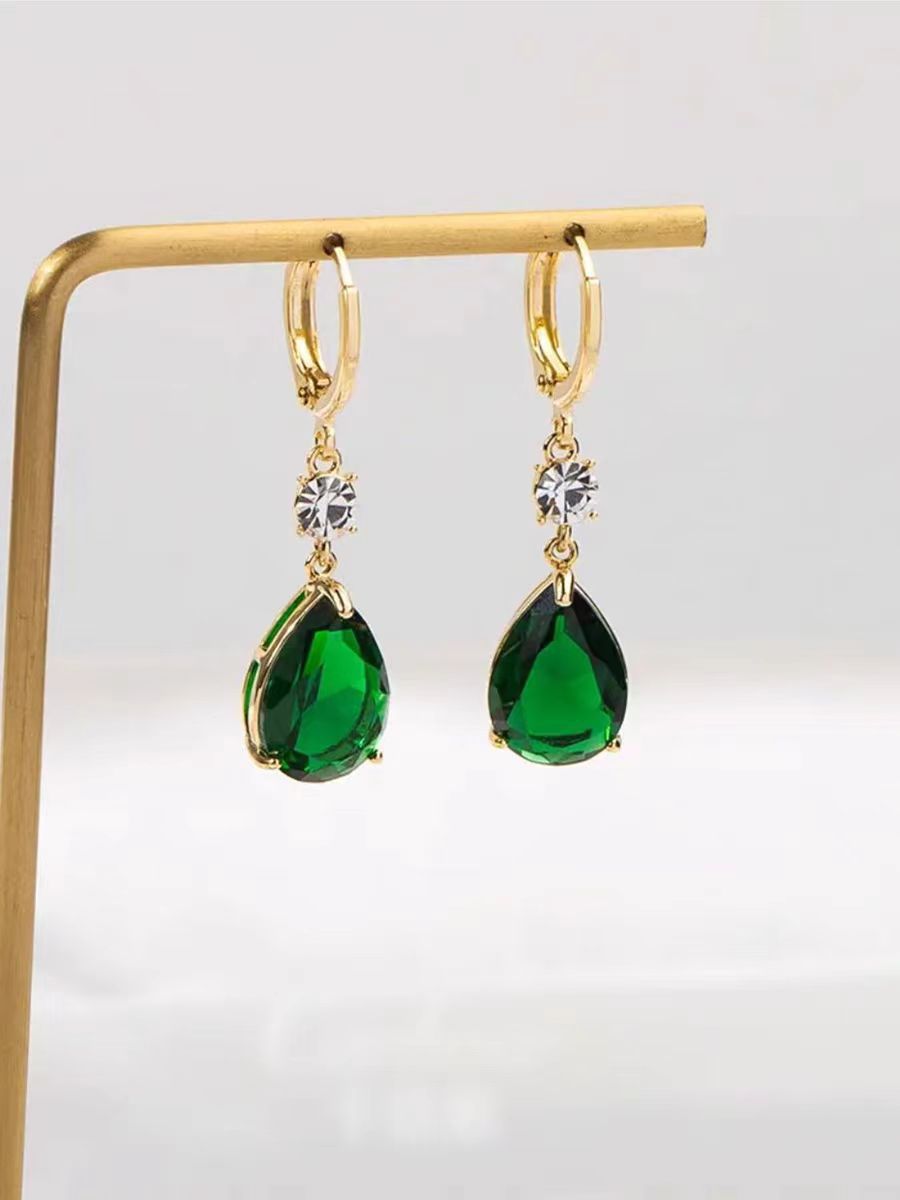 14K gold sparkling emerald crystal earrings