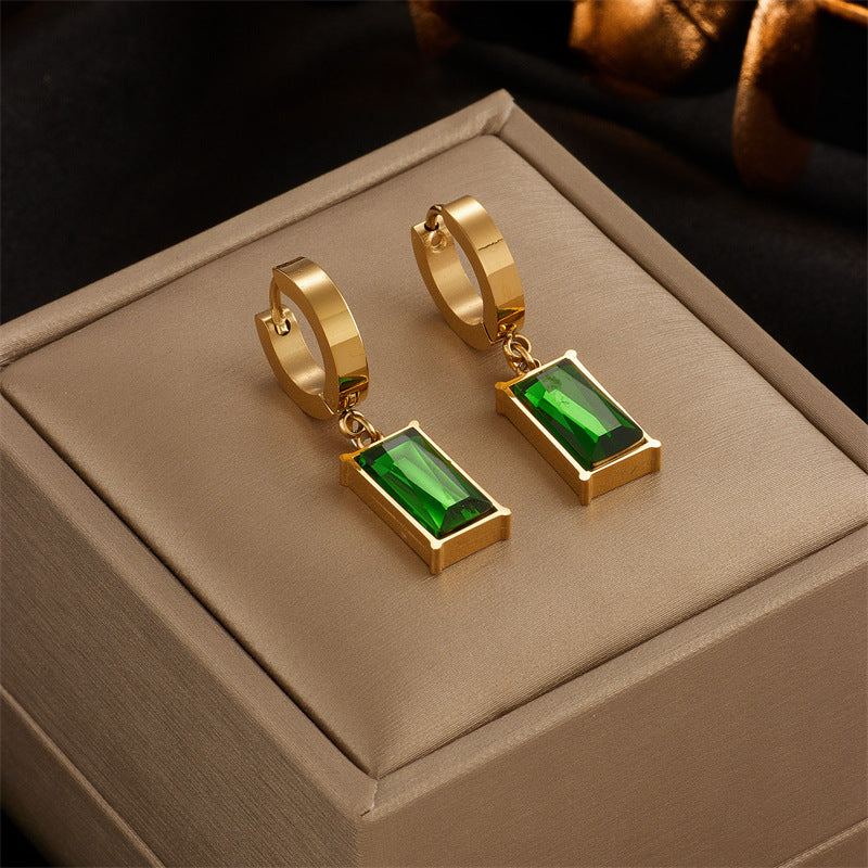 14K gold emerald diamond clavicle chain earrings set