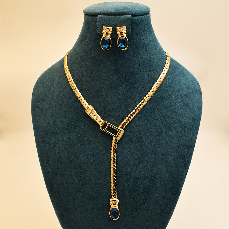 14K gold snake chain sapphire necklace