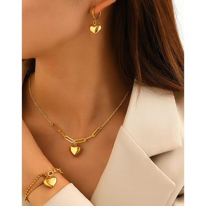 14K gold personalized fashion heart necklace bracelet earrings set