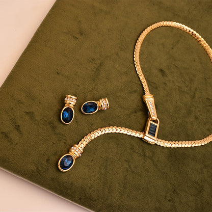 14K gold snake chain sapphire necklace