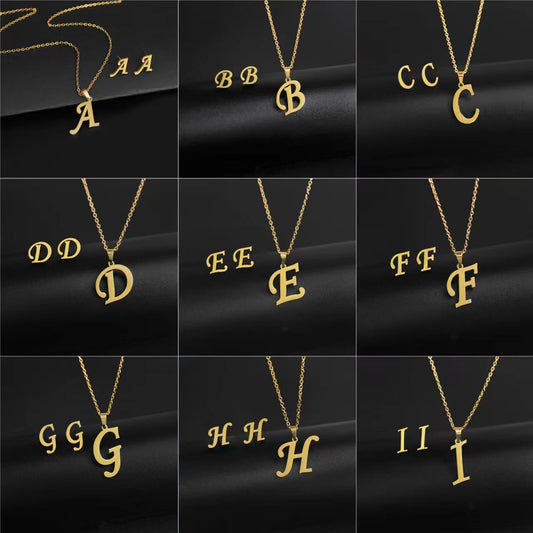 14K Gold 26 Letter Necklace Earrings