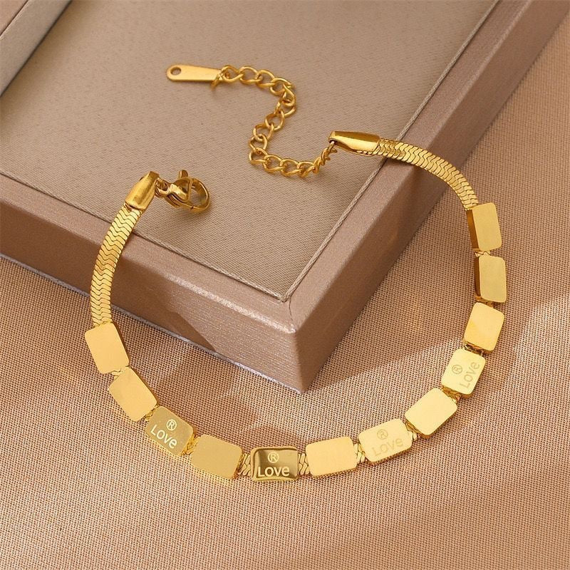 14K gold small square LOVE letter bracelet