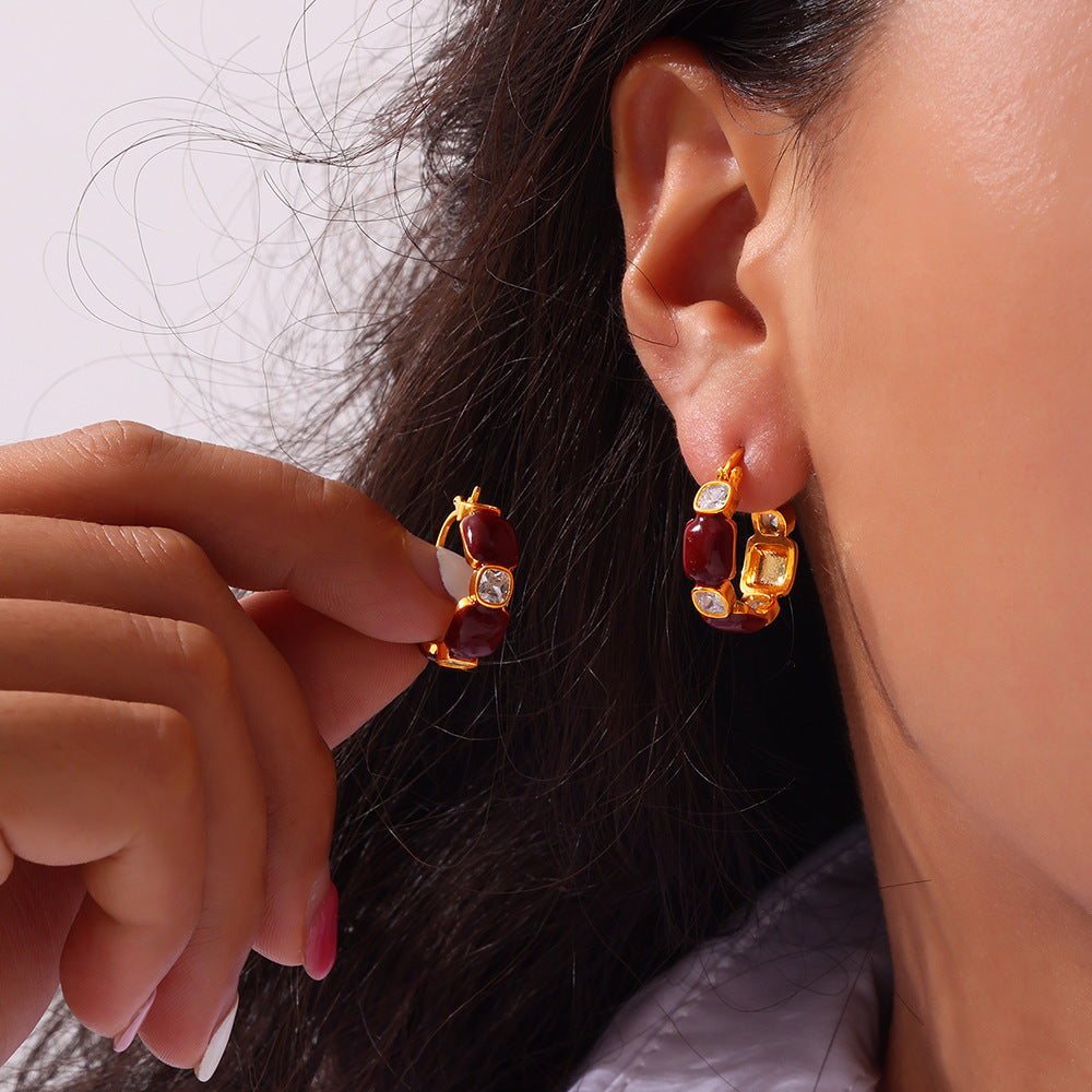 Geometric Weighted Enamel Design Earrings