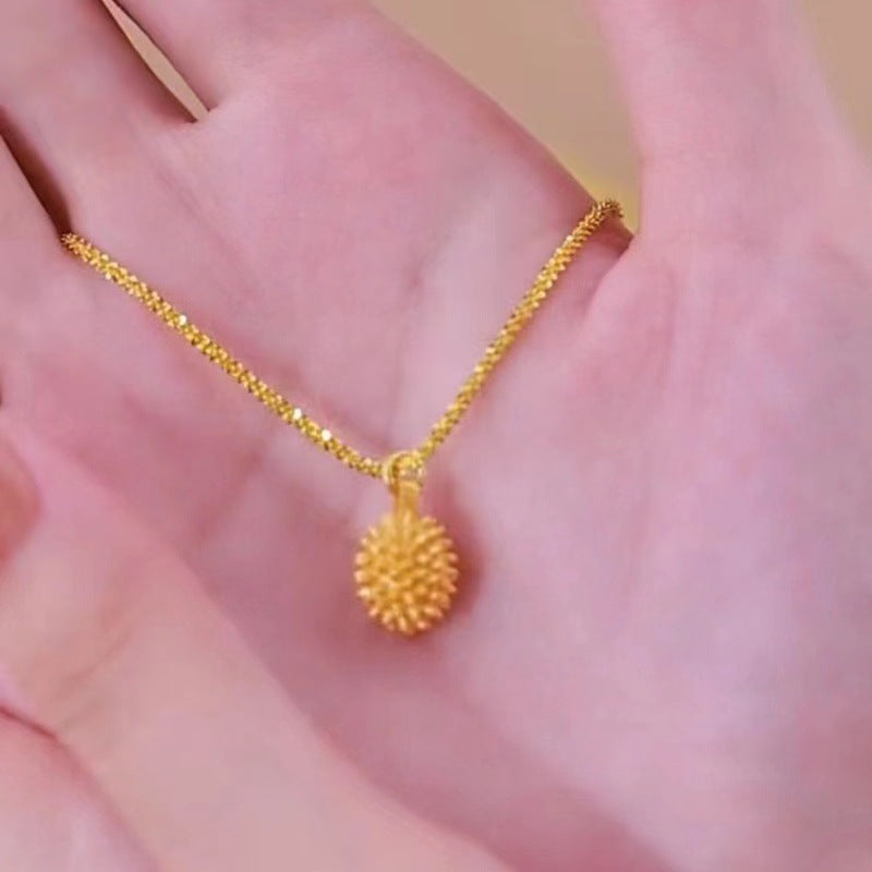 14K gold pendant necklace with shining durian-shaped pendant