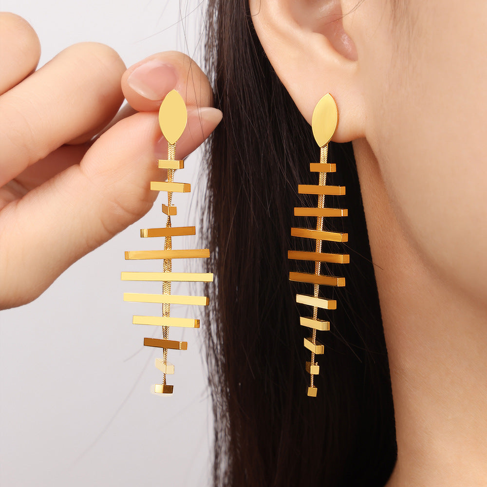 Designer Creative Fishbone Long Earring