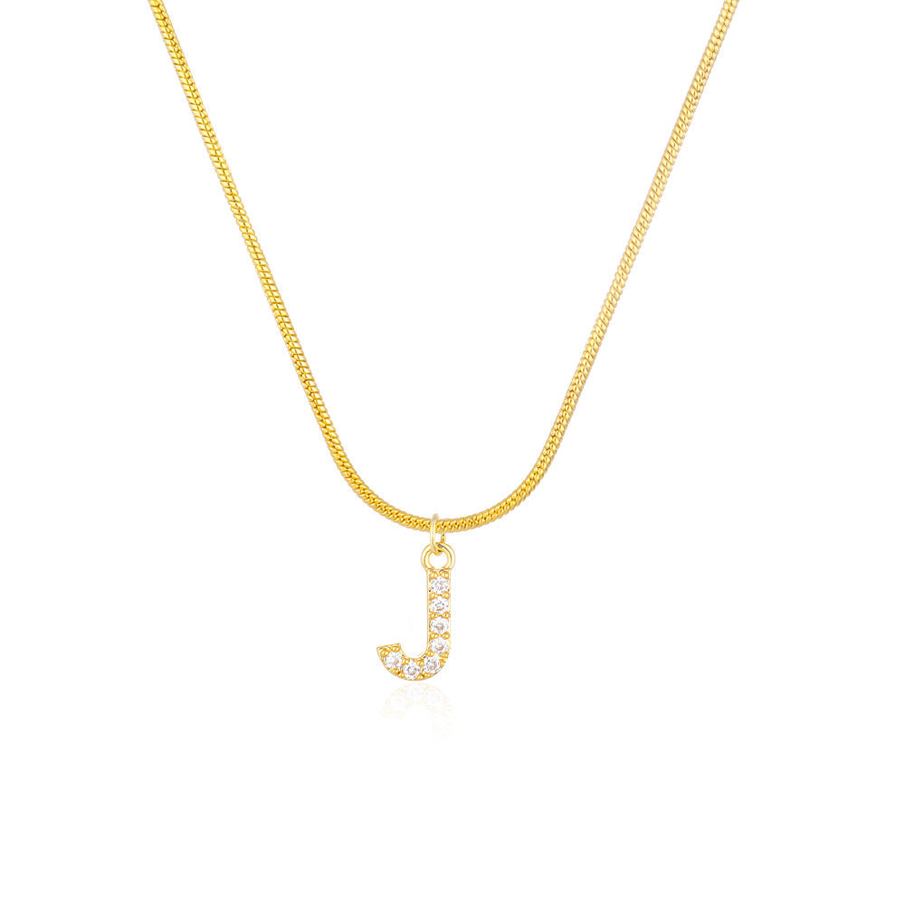 14K Gold Snake Chain Collar Letter Diamond Gold Necklace