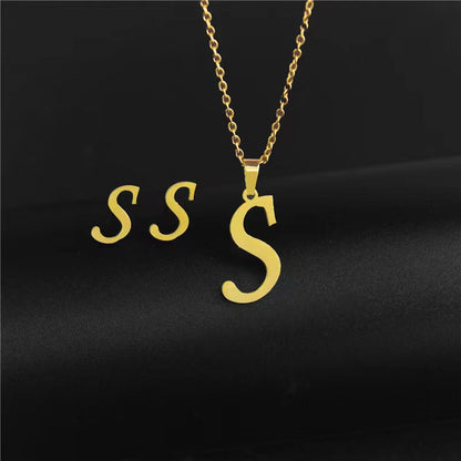 14K Gold 26 Letter Necklace Earrings