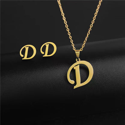 14K Gold 26 Letter Necklace Earrings