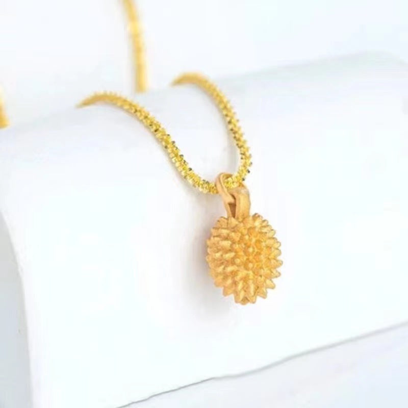 14K gold pendant necklace with shining durian-shaped pendant