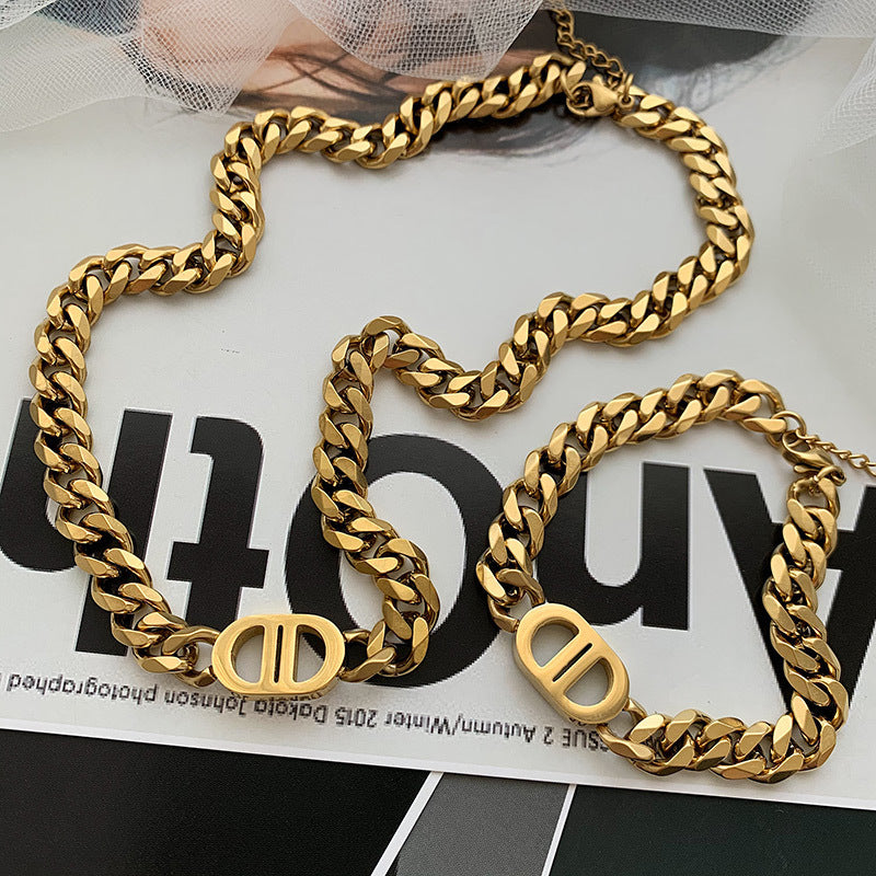 14K Gold Letter Double D Collar Chain