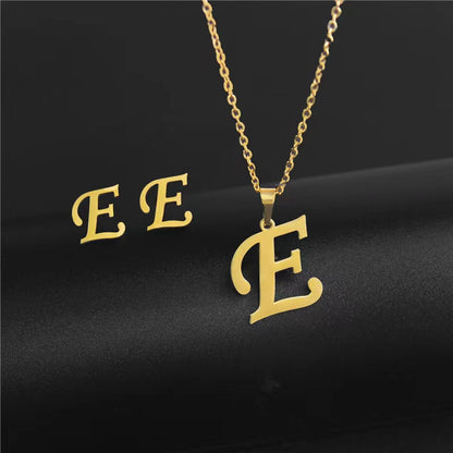 14K Gold 26 Letter Necklace Earrings