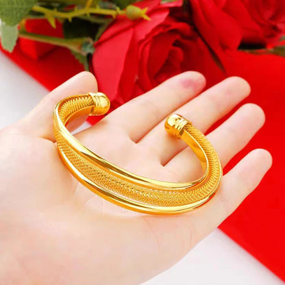 14K gold C-shaped gold broad-sided simple bracelet