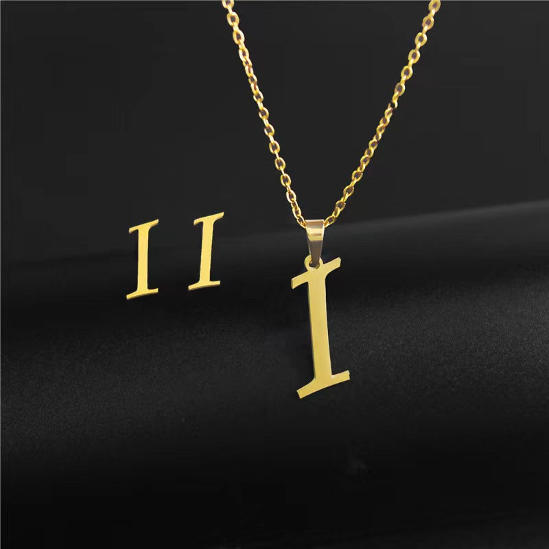 14K Gold 26 Letter Necklace Earrings