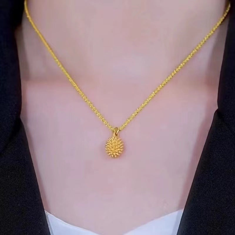 14K gold pendant necklace with shining durian-shaped pendant