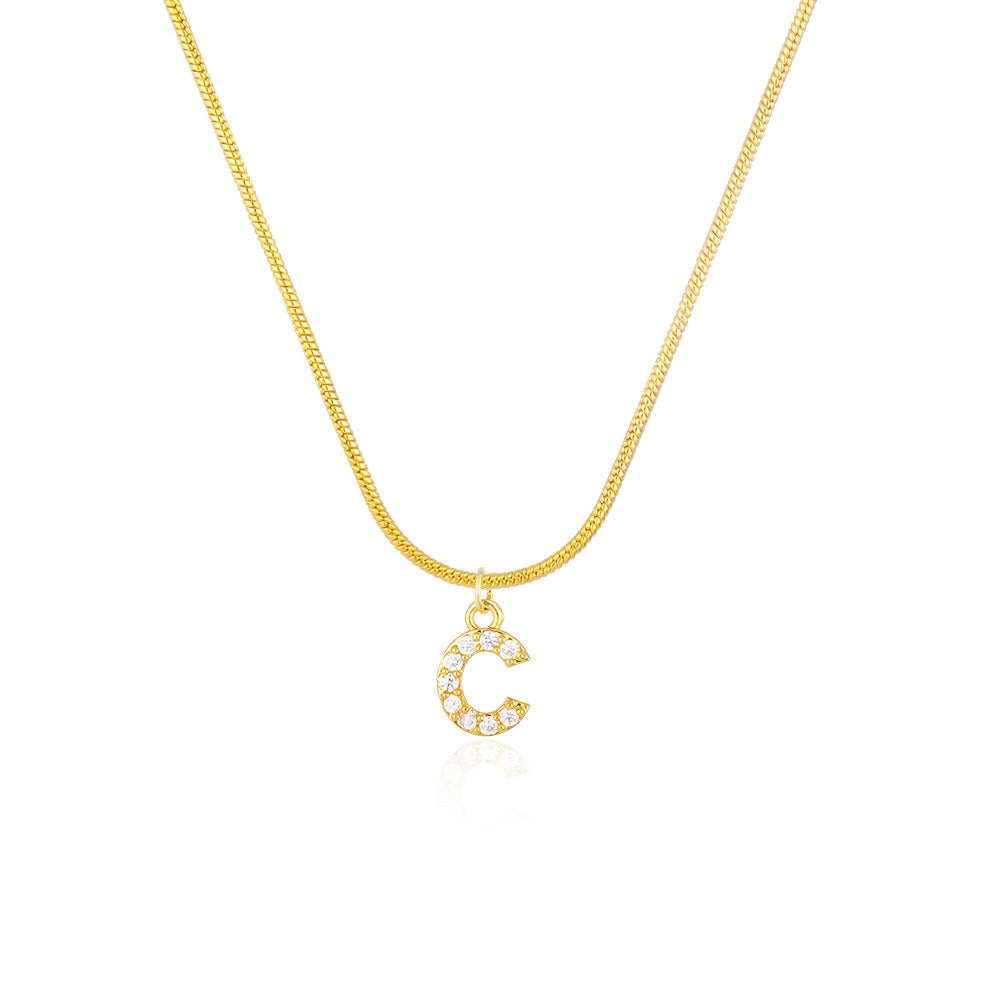 14K Gold Snake Chain Collar Letter Diamond Gold Necklace