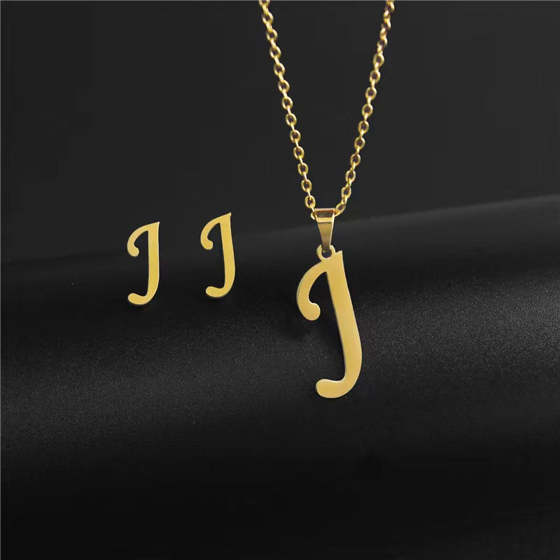 14K Gold 26 Letter Necklace Earrings