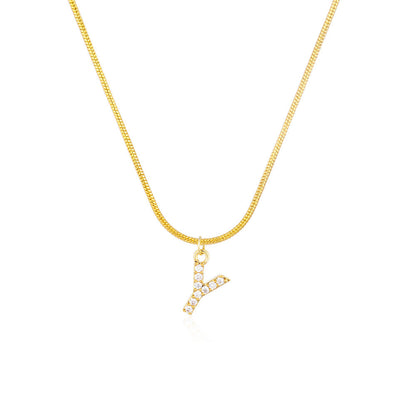 14K Gold Snake Chain Collar Letter Diamond Gold Necklace