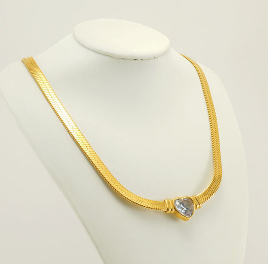 14K gold snake bone chain love Moissanite diamond pendant