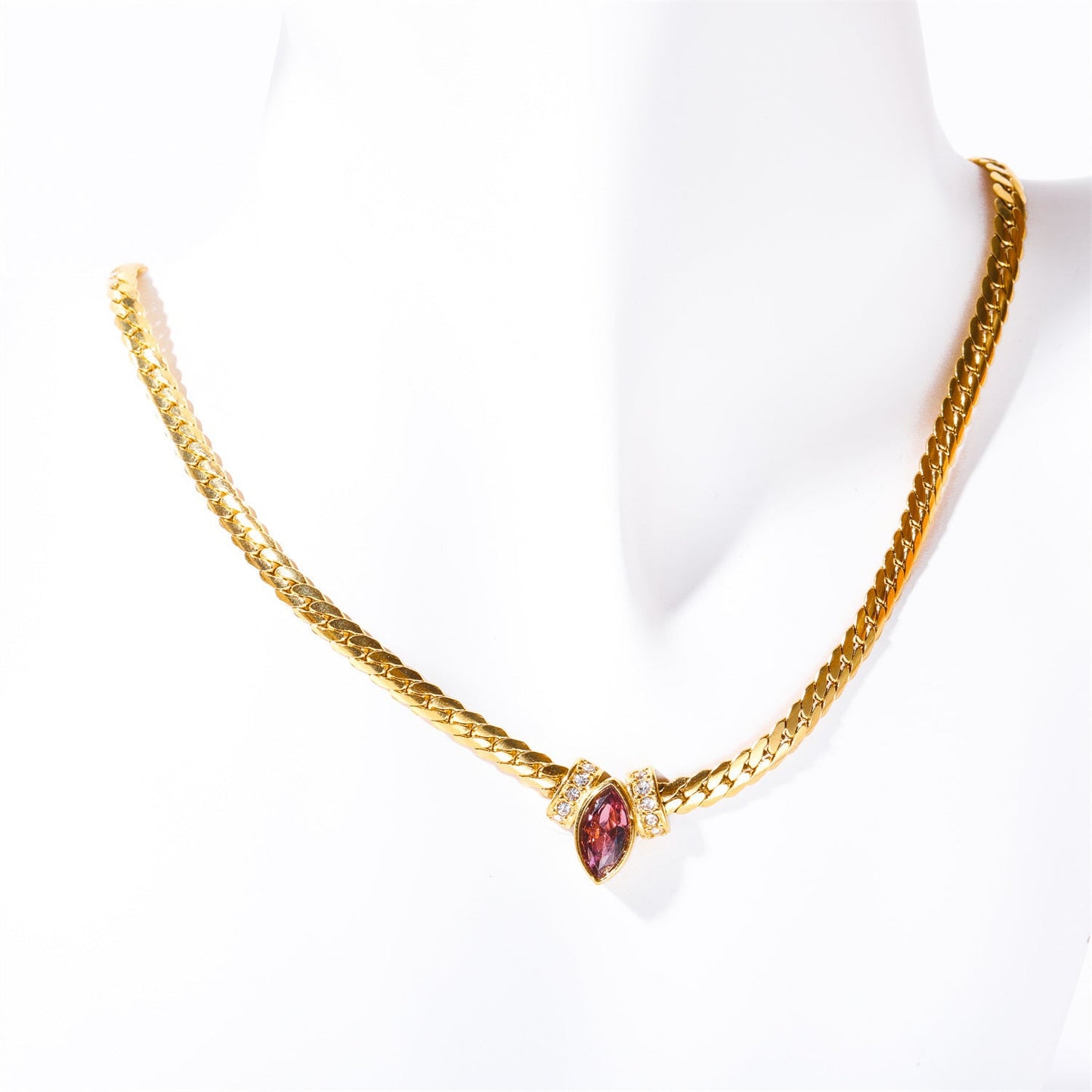 14k Gold Gemstone Necklace with Snake Fashion Choker Chain