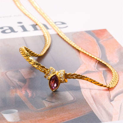 14k Gold Gemstone Necklace with Snake Fashion Choker Chain