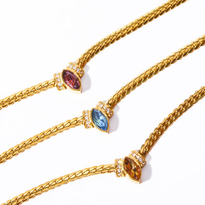 14k Gold Gemstone Necklace with Snake Fashion Choker Chain