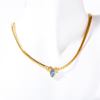 14k Gold Gemstone Necklace with Snake Fashion Choker Chain