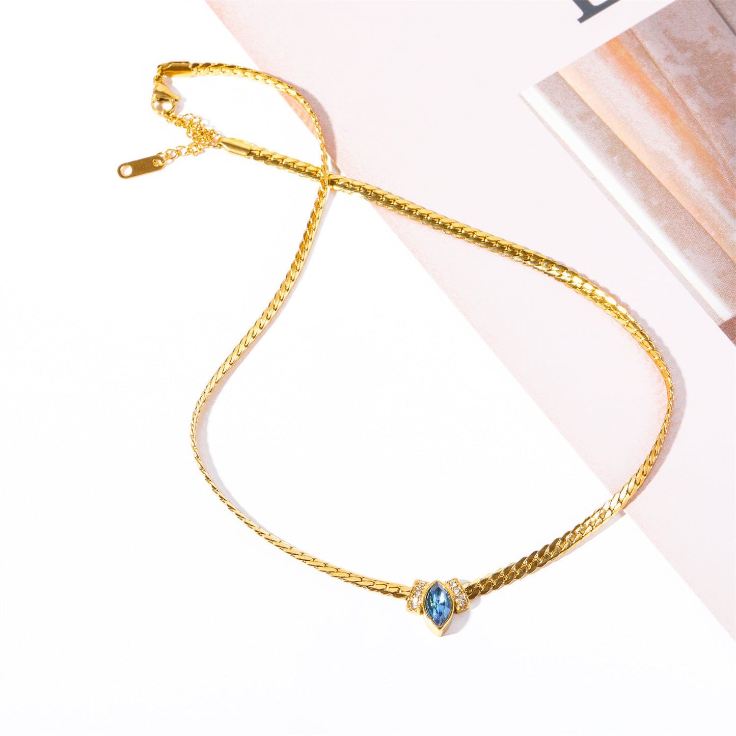 14k Gold Gemstone Necklace with Snake Fashion Choker Chain