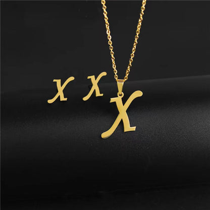 14K Gold 26 Letter Necklace Earrings