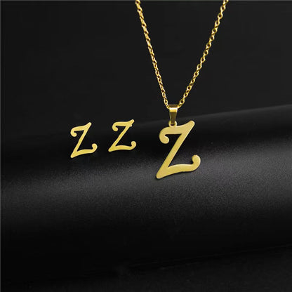 14K Gold 26 Letter Necklace Earrings