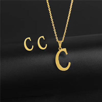 14K Gold 26 Letter Necklace Earrings