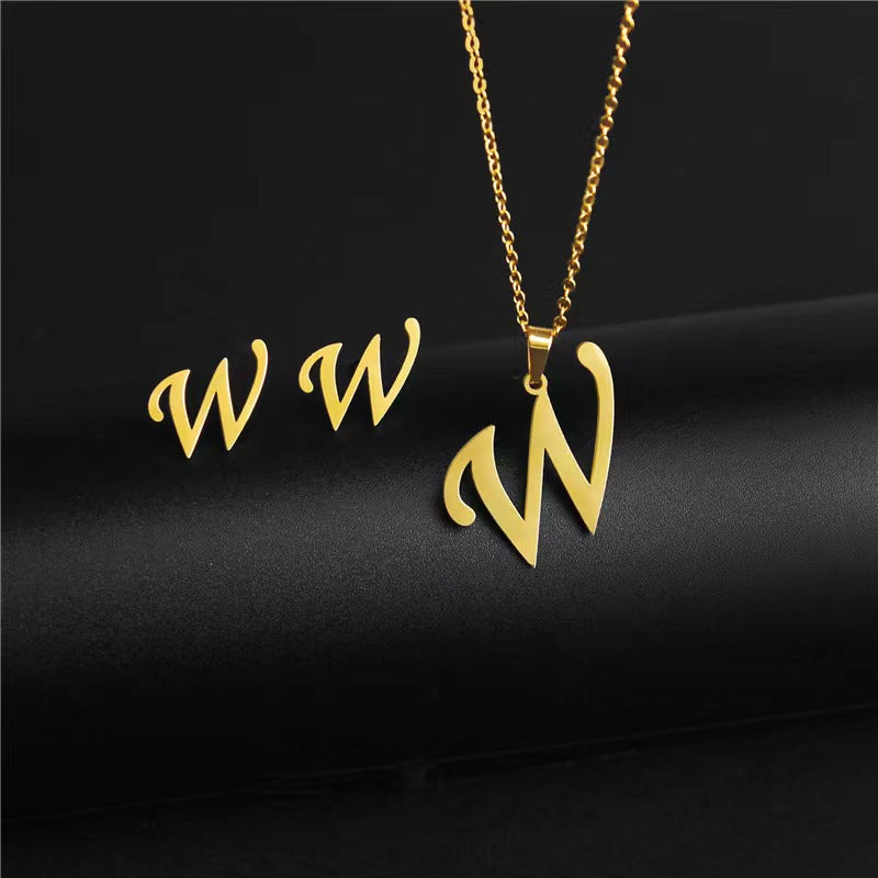 14K Gold 26 Letter Necklace Earrings