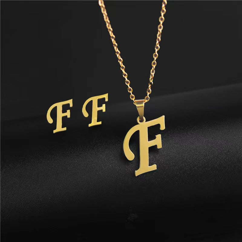 14K Gold 26 Letter Necklace Earrings