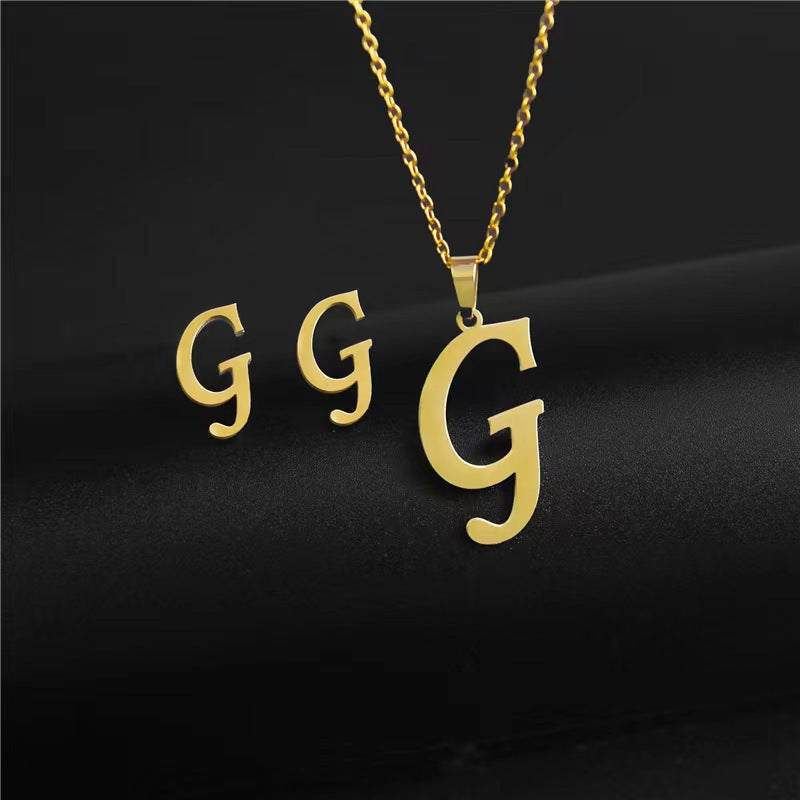 14K Gold 26 Letter Necklace Earrings