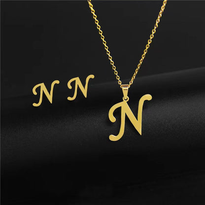 14K Gold 26 Letter Necklace Earrings