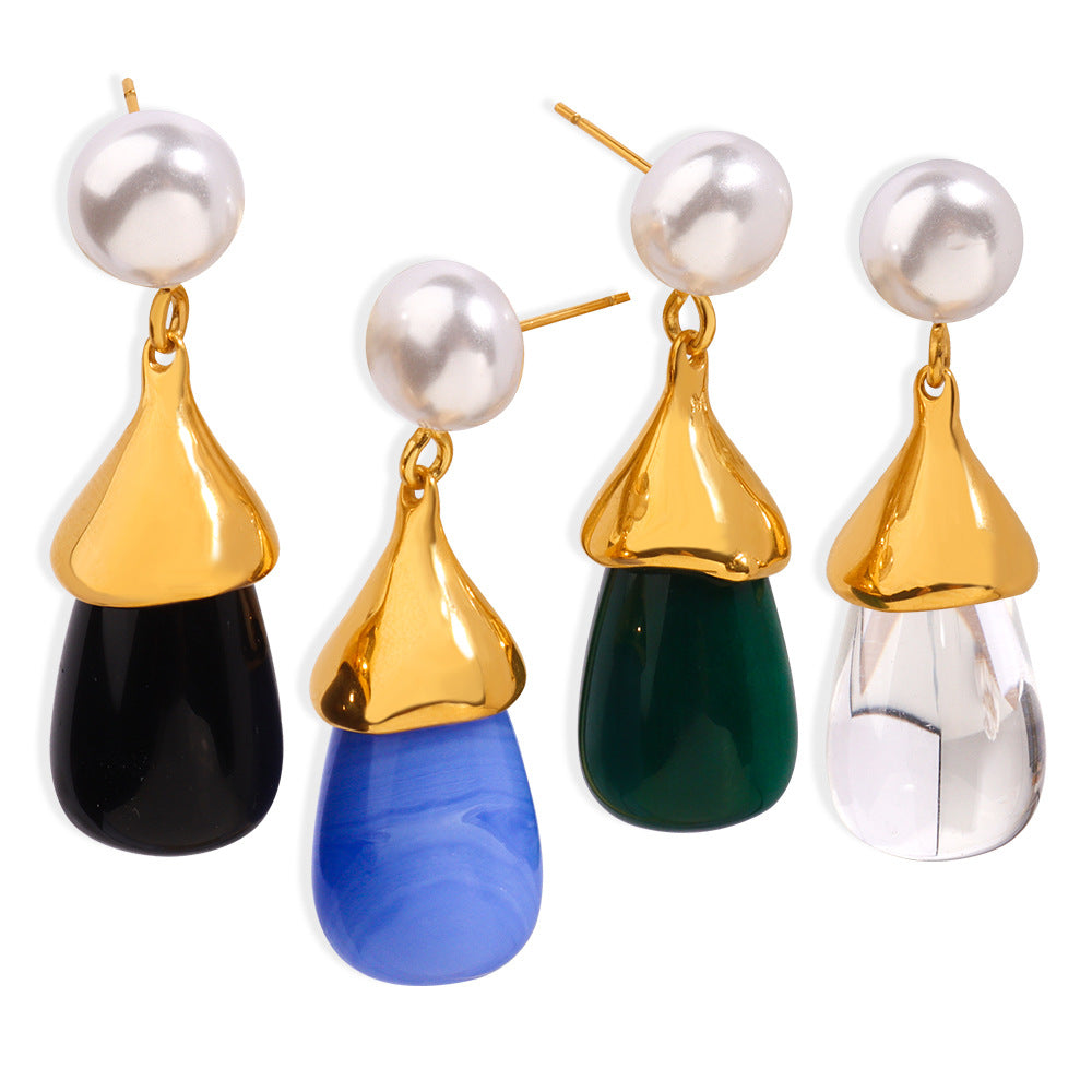 Water Drop Resin Gold Earrings