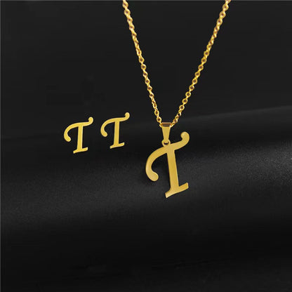 14K Gold 26 Letter Necklace Earrings