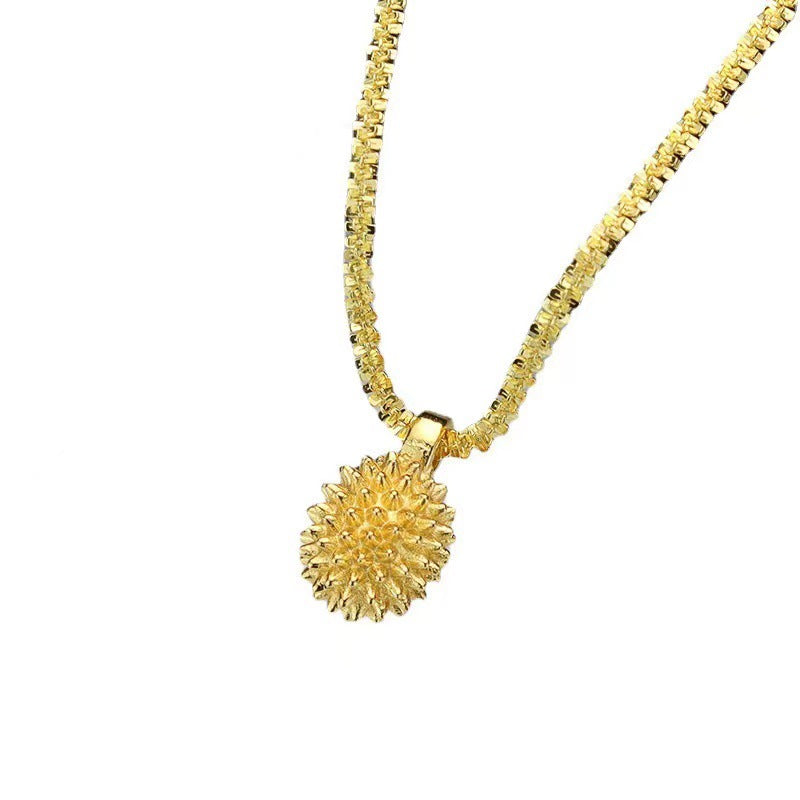 14K gold pendant necklace with shining durian-shaped pendant