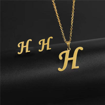 14K Gold 26 Letter Necklace Earrings